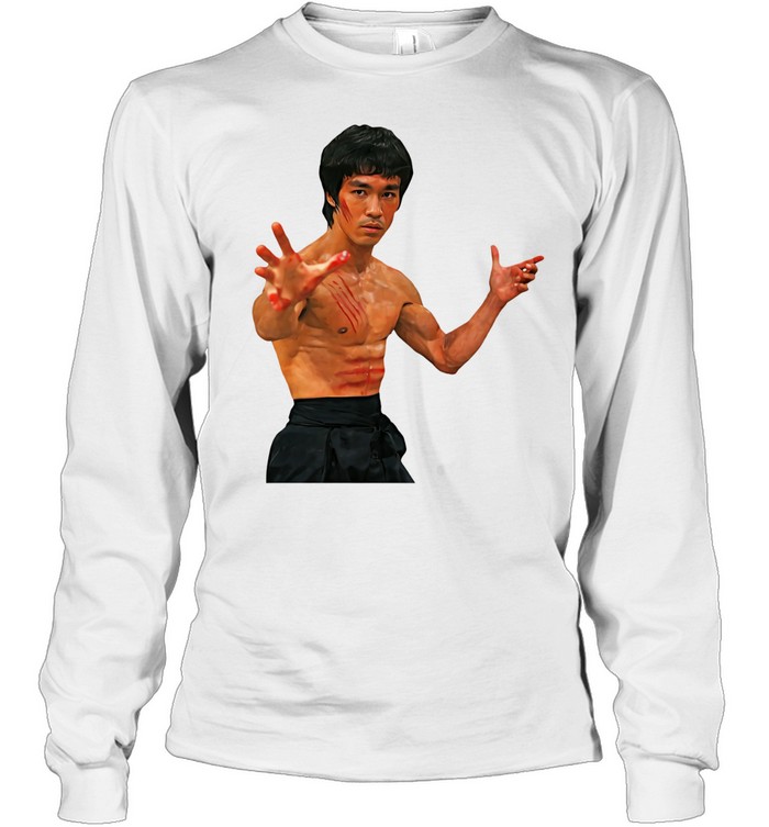 Bruce Lee red scratches legendary pose Long Sleeve Tee
