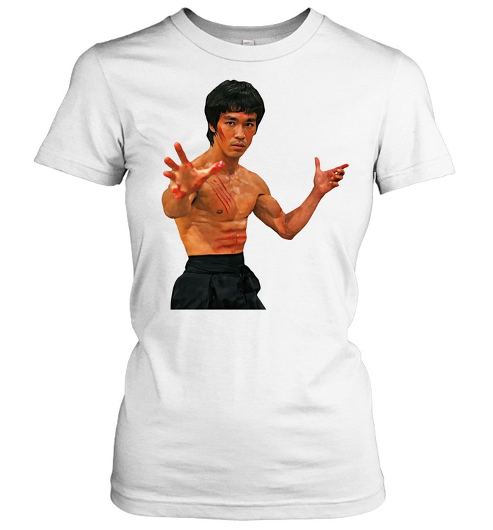 Bruce Lee red scratches legendary pose Women T-Shirt
