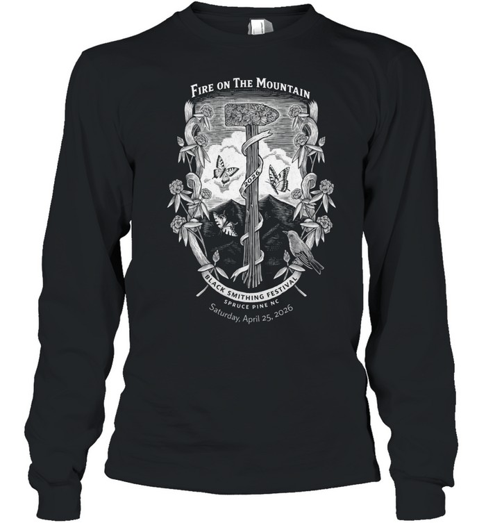 Fire On The Mountain Blacksmith Festival Vintage Engraving Floral Long Sleeve Tee