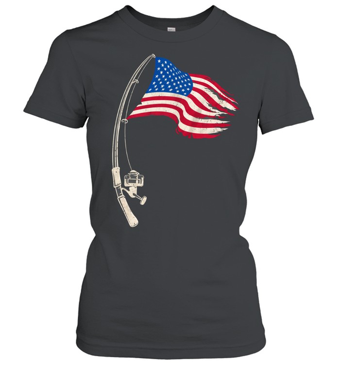 Fishing American Flag Fisherman Patriotic Day 4th Of July Women T-Shirt