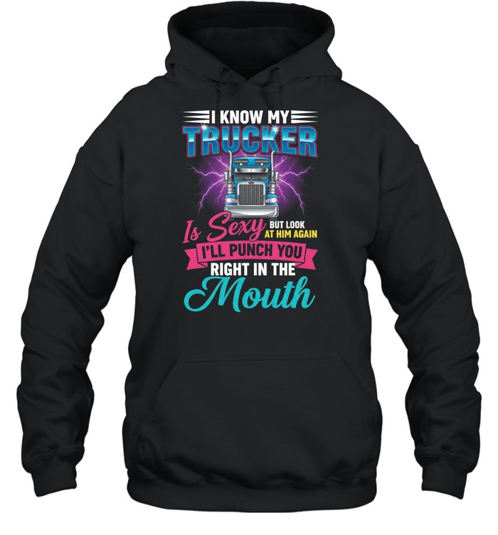 I Know My Trucker Is Sexy But Look At Him Again I'll Punch You Right In The Mouth Hoodie