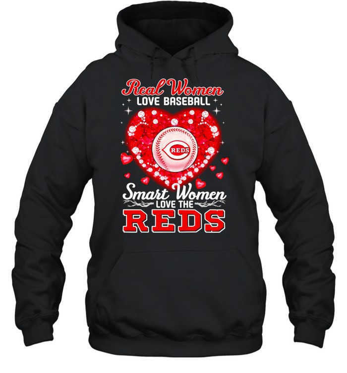 Real Women Love Baseball Smart Women Love The Cincinnati Reds Heart Diamond Hoodie