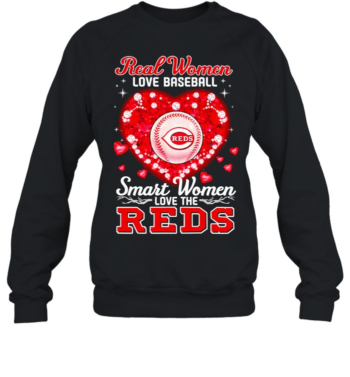 Real Women Love Baseball Smart Women Love The Cincinnati Reds Heart Diamond Sweatshirt