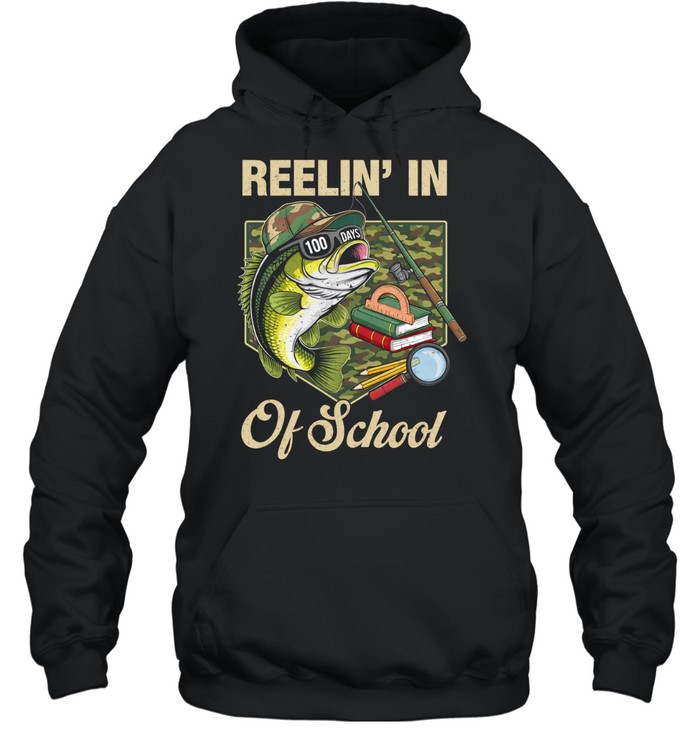 Reelin' In 100 Days Of School Bass Fishing Funny Teacher Boy Hoodie
