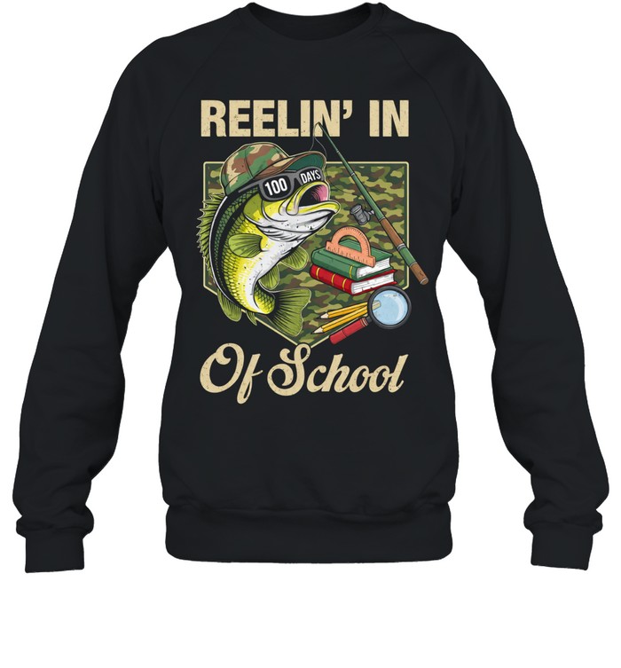 Reelin' In 100 Days Of School Bass Fishing Funny Teacher Boy Sweatshirt