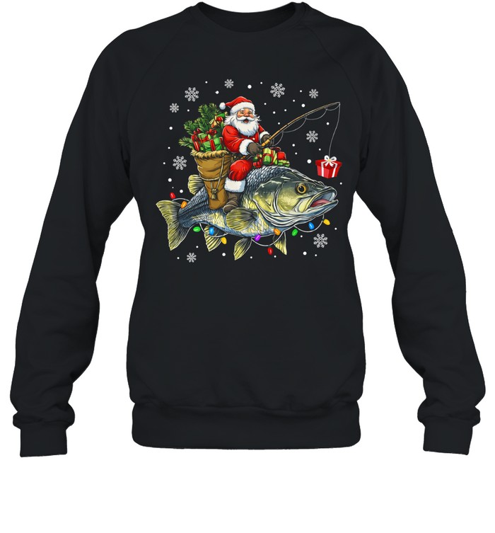 Santa Riding Bass Fish Christmas Fishing Lover Funny Xmas Sweatshirt