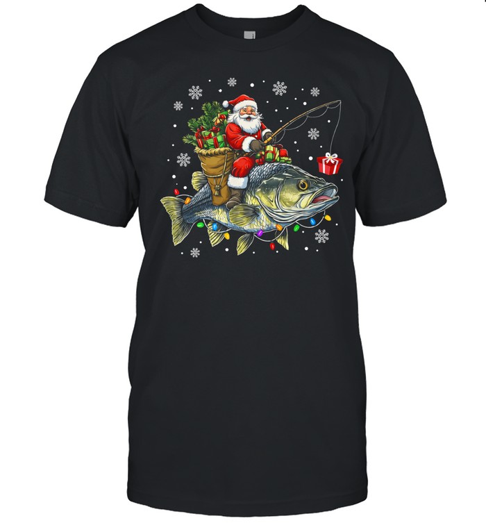 Santa Riding Bass Fish Christmas Fishing Lover Funny Xmas Unisex T-Shirt