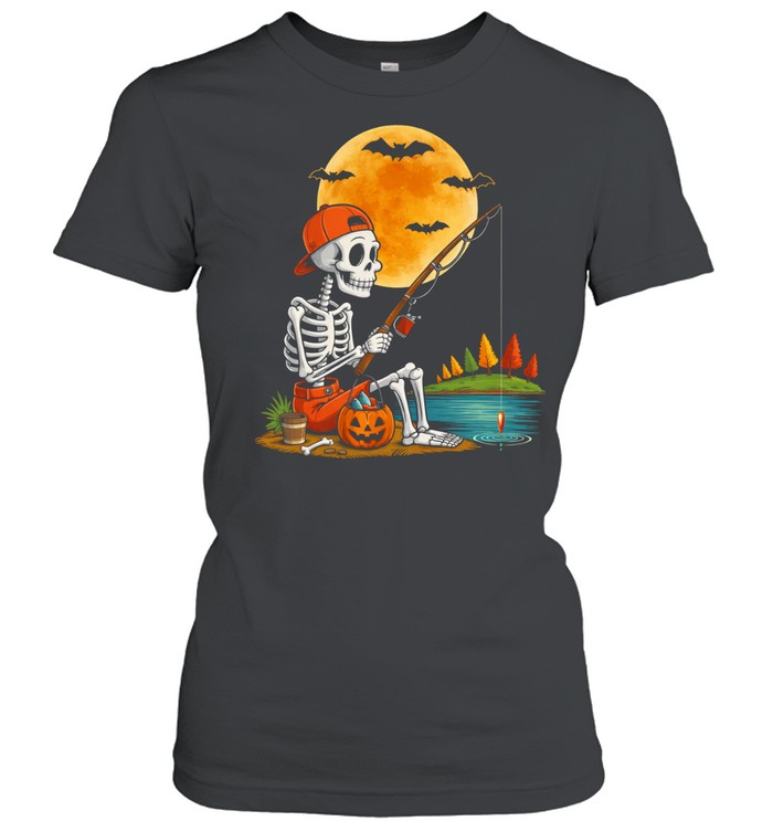 Skeleton Fishing Halloween Costume Funny Fishing Boys Kids Women T-Shirt