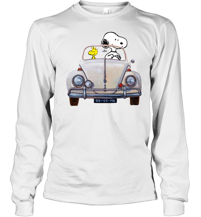 Snoopy And Woodstock Driving Volkswagen Beetle Long Sleeve Tee