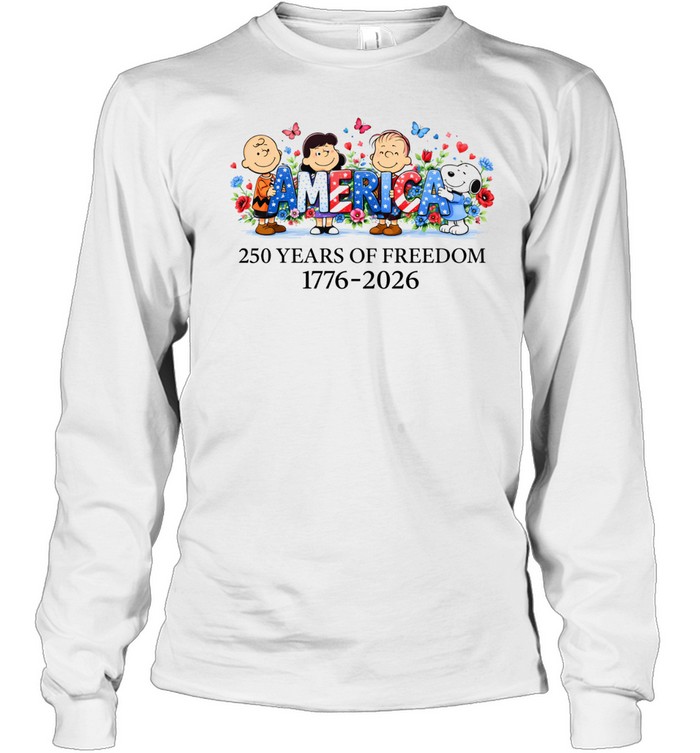 America 250 Years Of Freedom Patriotic Cartoon Friends Independence Anniversary Design Long Sleeve Tee