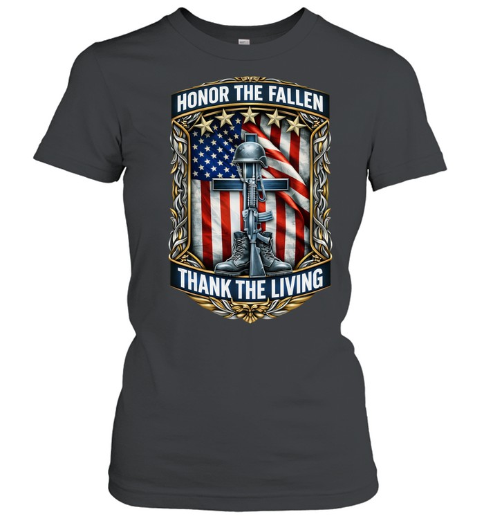 Honor The Fallen Thank The Living American Flag Veteran Memorial Women T-Shirt