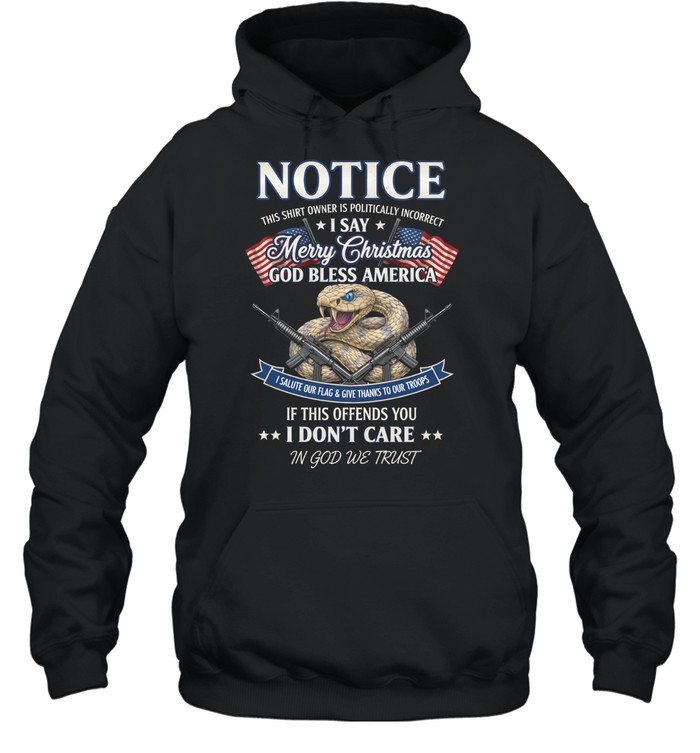 Politically Incorrect Merry Christmas God Bless America Veteran Hoodie