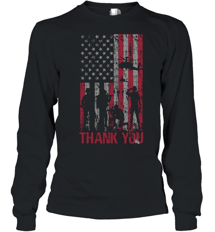 Thank You Memorial Day Veteran Military Flag Design Long Sleeve Tee