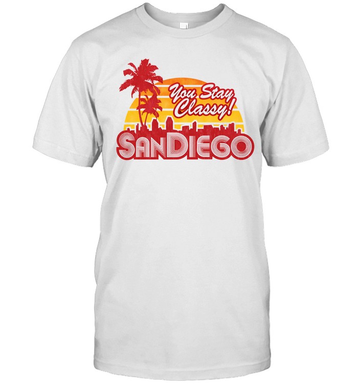 You Stay Classy San Diego city skyline coconut trees sunset retro Unisex T-Shirt