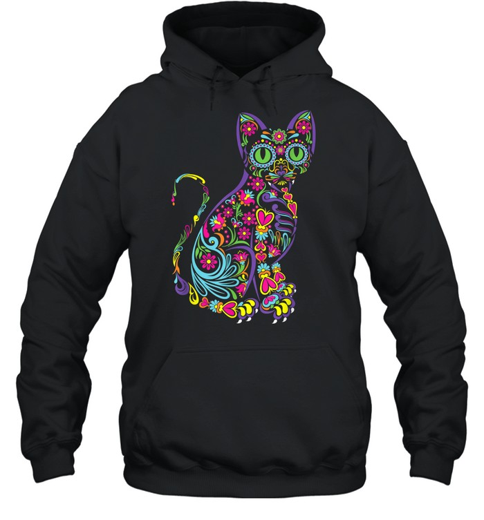 Cat Sugar Skull Dia De Los Muertos Cute Mexican Hoodie