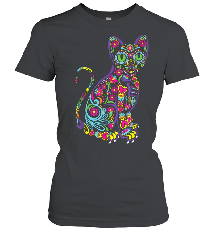 Cat Sugar Skull Dia De Los Muertos Cute Mexican Women T-Shirt