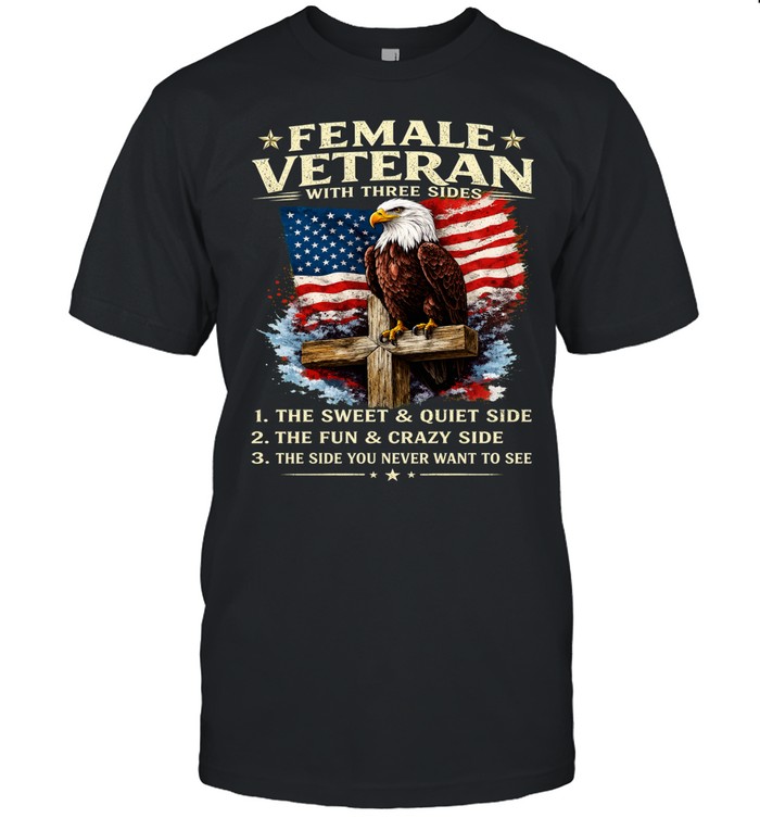 Female Veteran With Three Sides American Eagle Unisex T-Shirt