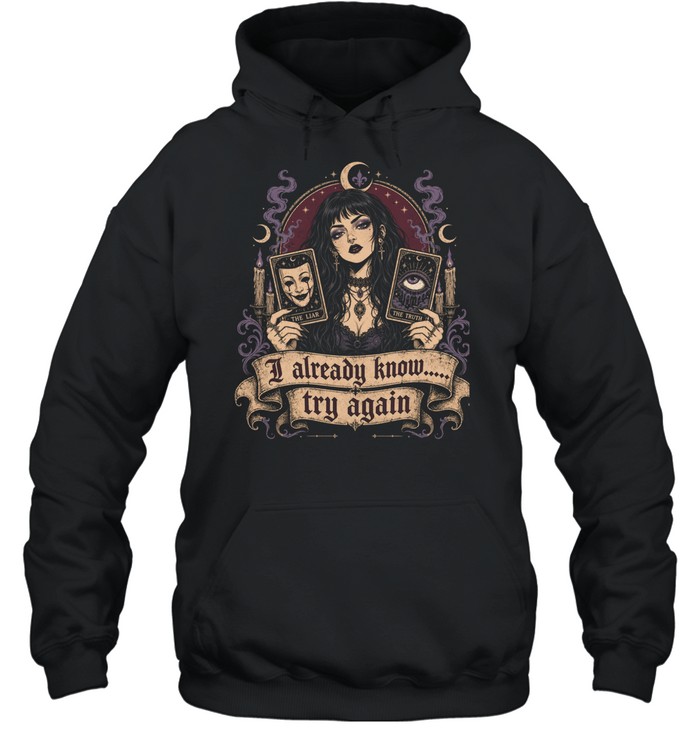 I Already Know Try Again Gothic Tarot Witch Aesthetic Hoodie