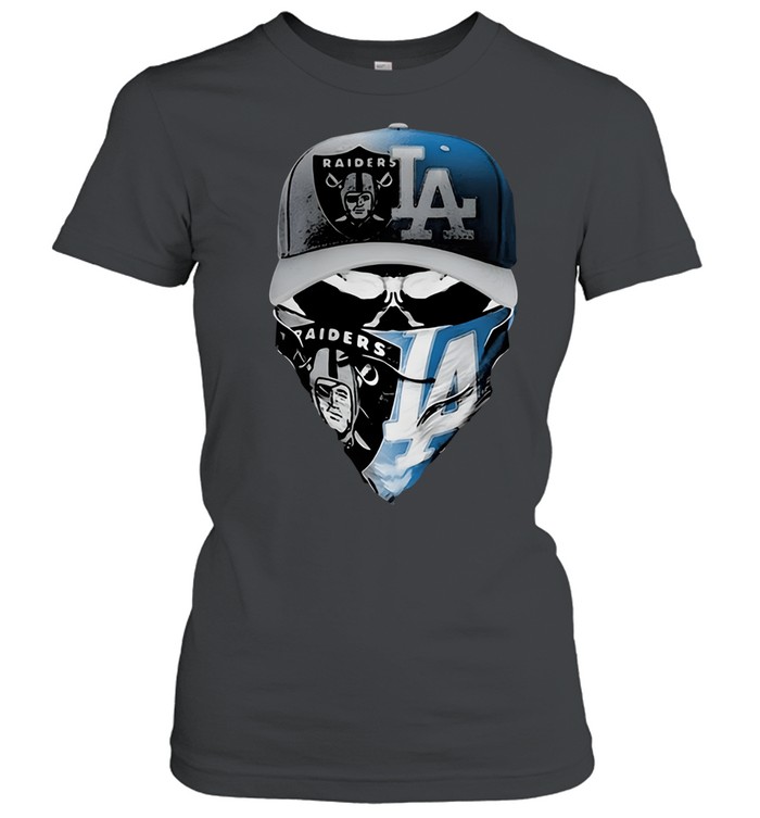 Skull Mask Oakland Raiders And Los Angeles Dodgers Women T-Shirt