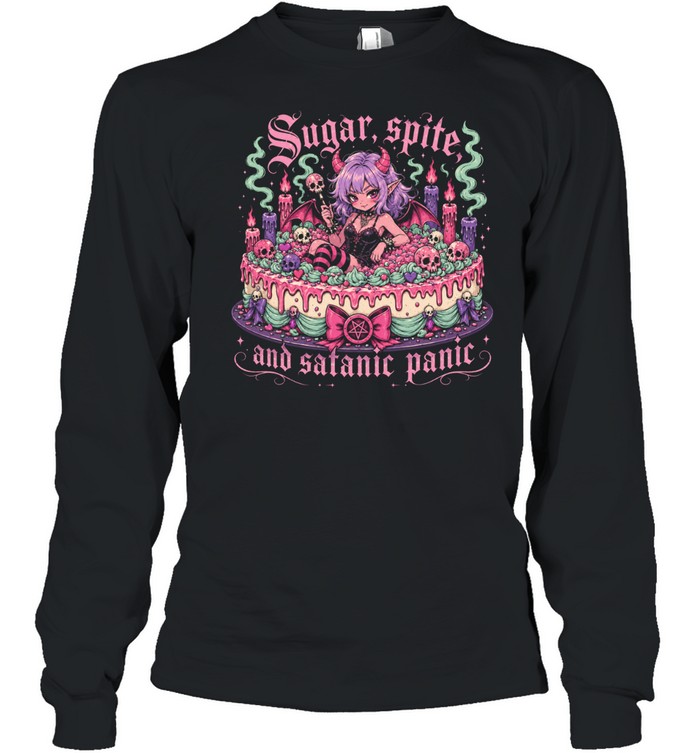 Sugar Spite And Satanic Panic Cute Gothic Devil Girl Long Sleeve Tee