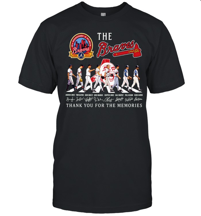 60th Anniversary In Atlanta Andrew Jones Tom Glavine John Smoltz Greg Maddux Chipper Jones Dale Murphy Phil Niekro Hank Aaron Thank You For The Memories Braves Unisex T-Shirt