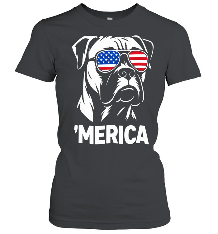 American Bulldog wearing United States flag sunglasses ‘Merica Women T-Shirt