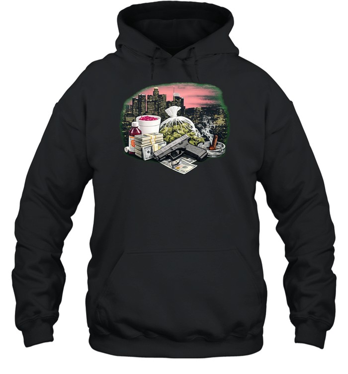 Crime Pays Los Angeles Cityscape Bootleg Hoodie