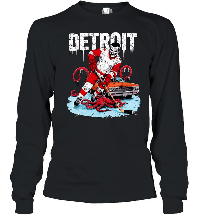 Detroit Red Wings Hockey Skull Tentacles Car Long Sleeve Tee