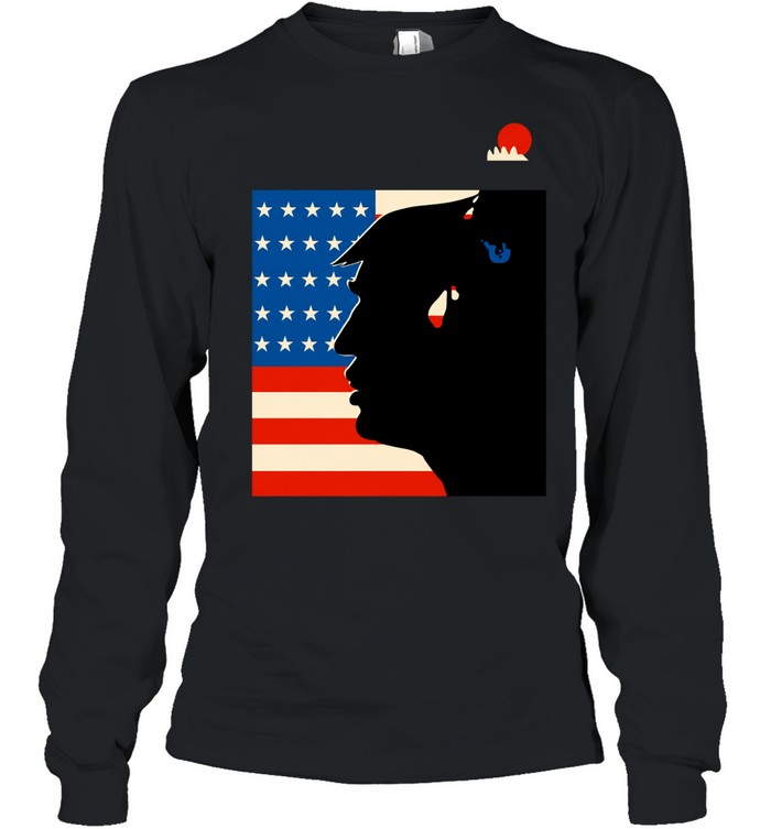 Donald Trump Silhouette Falling Man American Flag Long Sleeve Tee