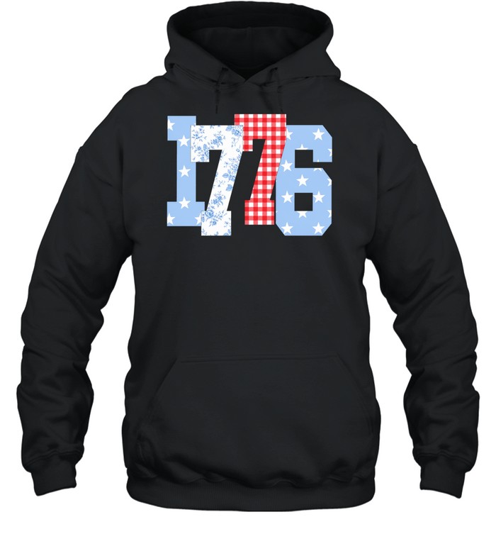 Floral Gingham Stars 1776 Patriotic America 4th of July Hoodie