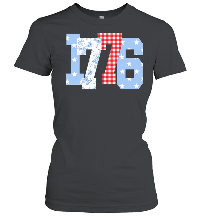 Floral Gingham Stars 1776 Patriotic America 4th of July Women T-Shirt