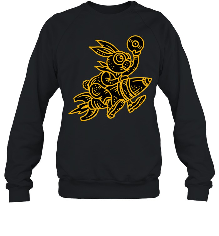 Golden Rabbit Riding a Rocket Holding a Record Vinyl Music Space Sweatshirt