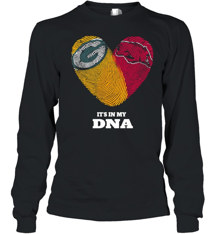 Green Bay Packers and Arizona Razorbacks It’s in My DNA Fingerprints Heart Love Fans Long Sleeve Tee
