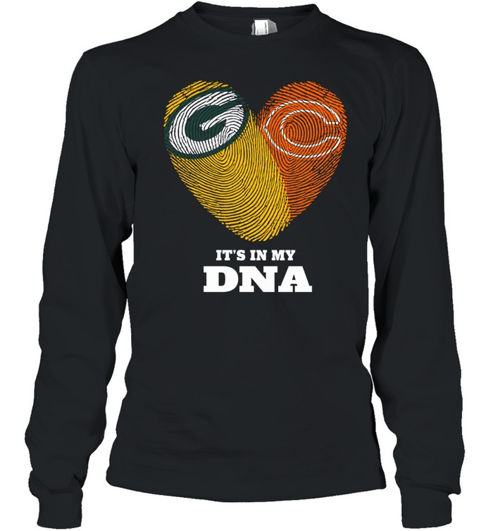 Green Bay Packers and Clemson Tigers It’s in My DNA Fingerprints Heart Love Fans Long Sleeve Tee