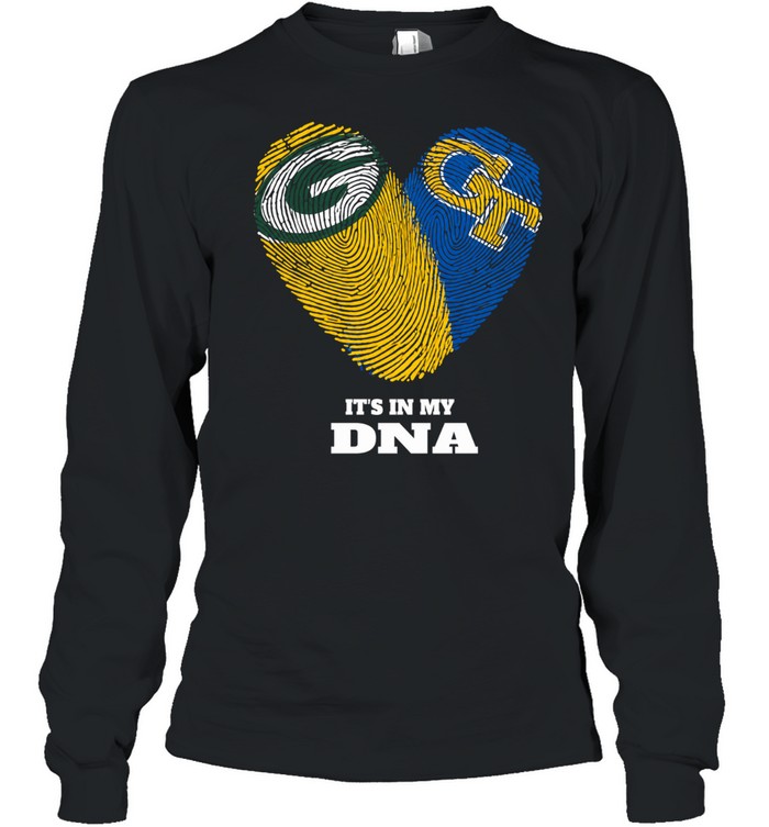 Green Bay Packers and Georgia Tech It’s in My DNA Fingerprints Heart Love Fans Long Sleeve Tee