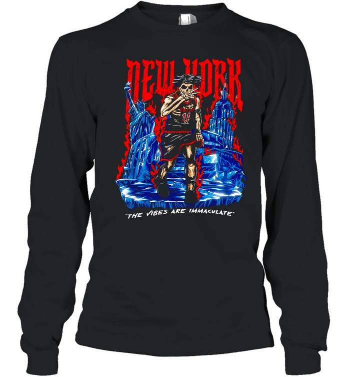 Jalen Brunson Skeleton New York Knicks Basketball The Vibes are Immaculate Long Sleeve Tee