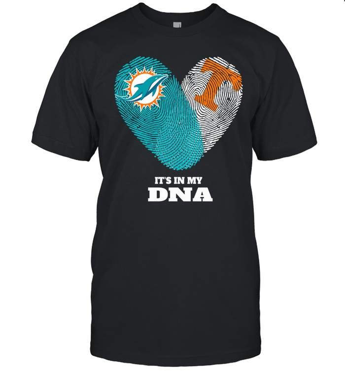 Miami Dolphins and Tennessee Volunteers It’s in My DNA Fingerprints Heart Love Fans Unisex T-Shirt