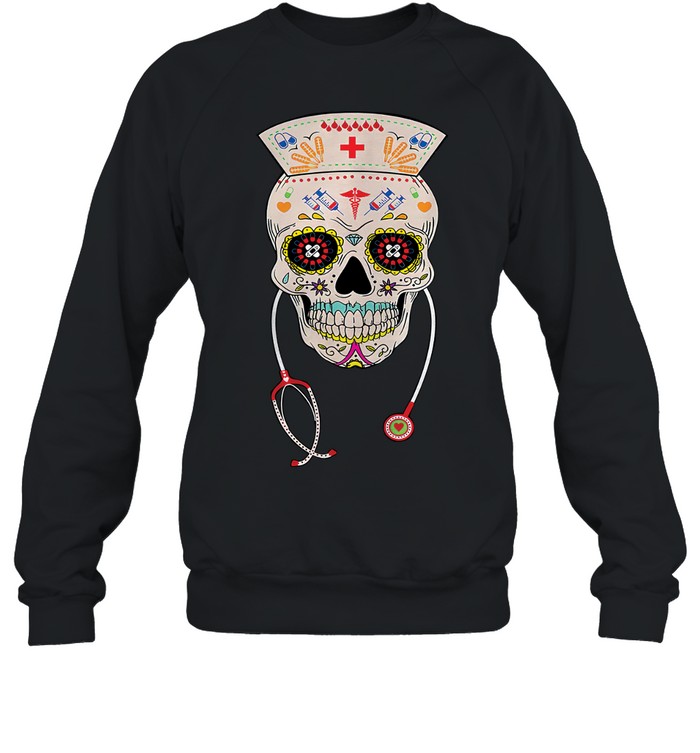 Nurse Sugar Skull Halloween Day Of The Dead Dia De Los Sweatshirt