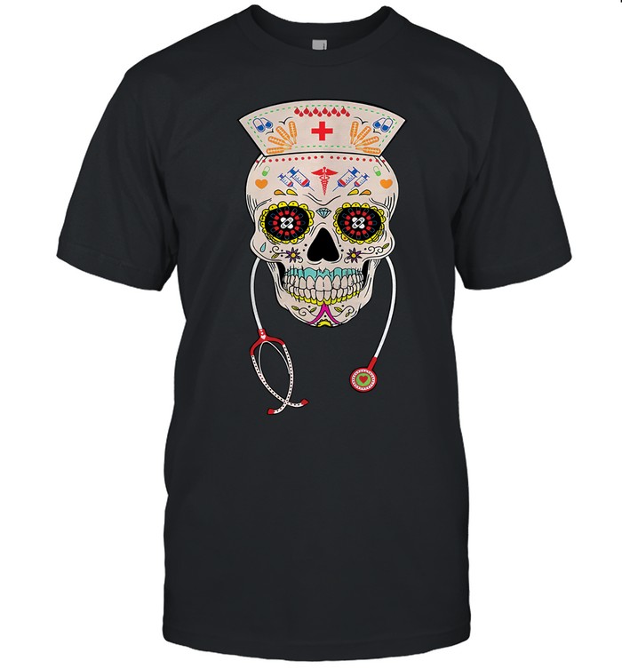 Nurse Sugar Skull Halloween Day Of The Dead Dia De Los Unisex T-Shirt