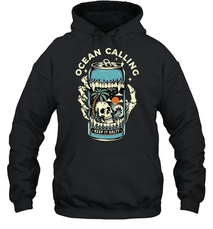 Ocean Calling Keep It Salty Skull Palm Tree Hoodie