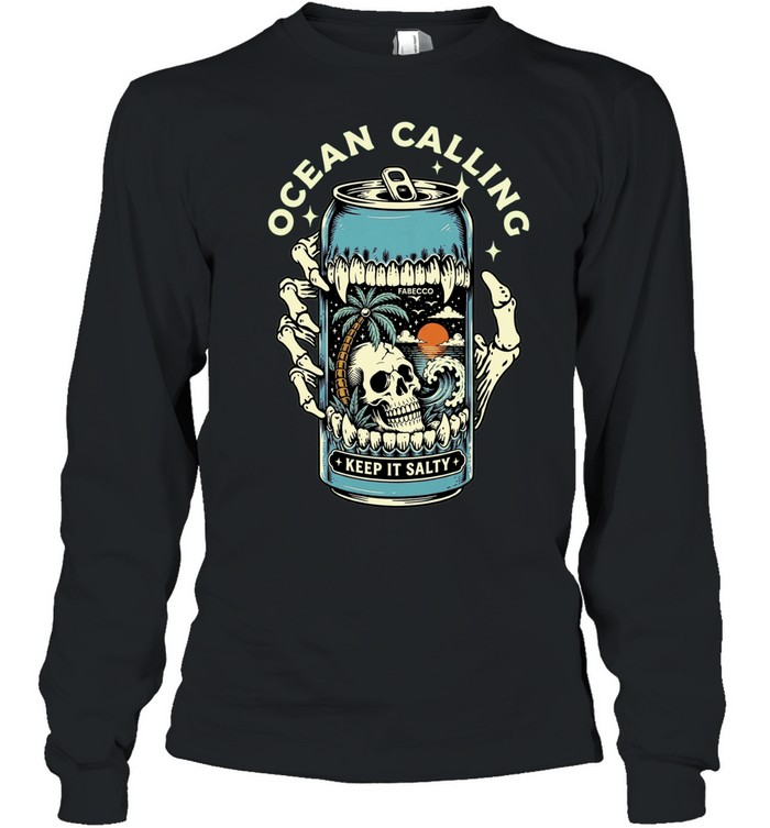 Ocean Calling Keep It Salty Skull Palm Tree Long Sleeve Tee