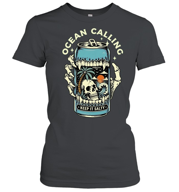 Ocean Calling Keep It Salty Skull Palm Tree Women T-Shirt