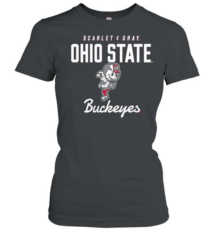 Ohio State Buckeyes Scarlet and Gray Mascot Women T-Shirt