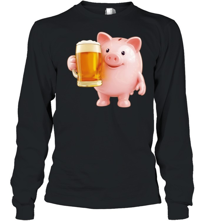 Piggy Bank With Beer funny pig drinking Long Sleeve Tee