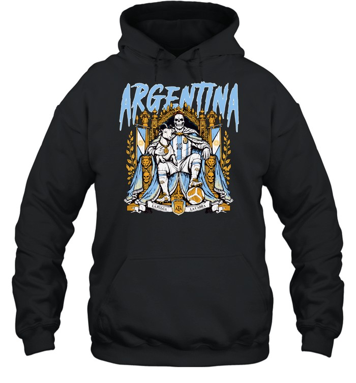 Skeleton King Holding Goat Sitting on Throne Argentina Hoodie