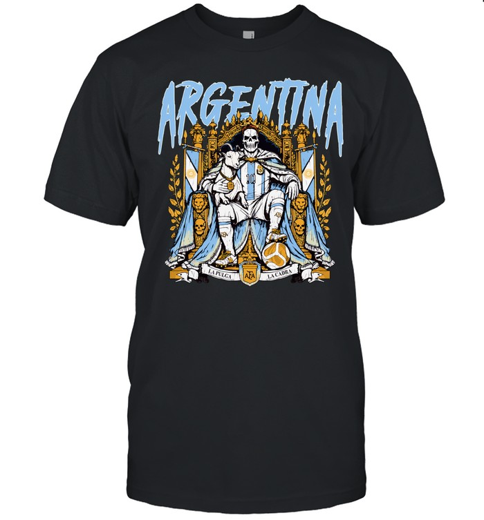 Skeleton King Holding Goat Sitting on Throne Argentina Unisex T-Shirt