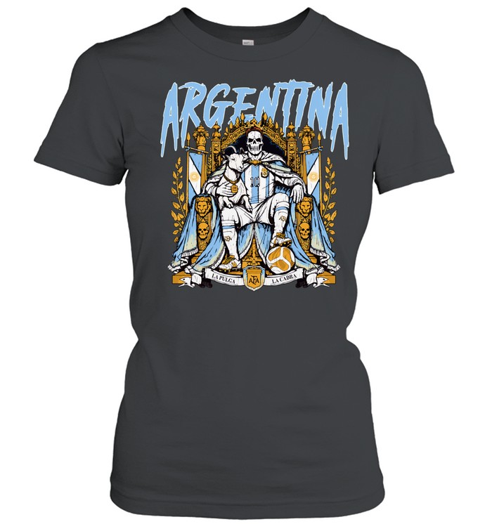 Skeleton King Holding Goat Sitting on Throne Argentina Women T-Shirt