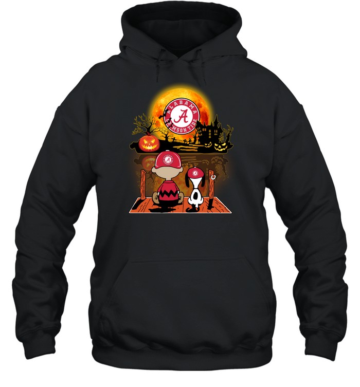 Snoopy and Charlie Brown Pumpkin Alabama Crimson Tide Halloween Moon Hoodie