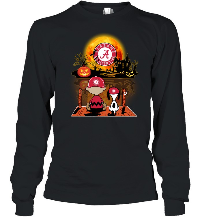 Snoopy and Charlie Brown Pumpkin Alabama Crimson Tide Halloween Moon Long Sleeve Tee