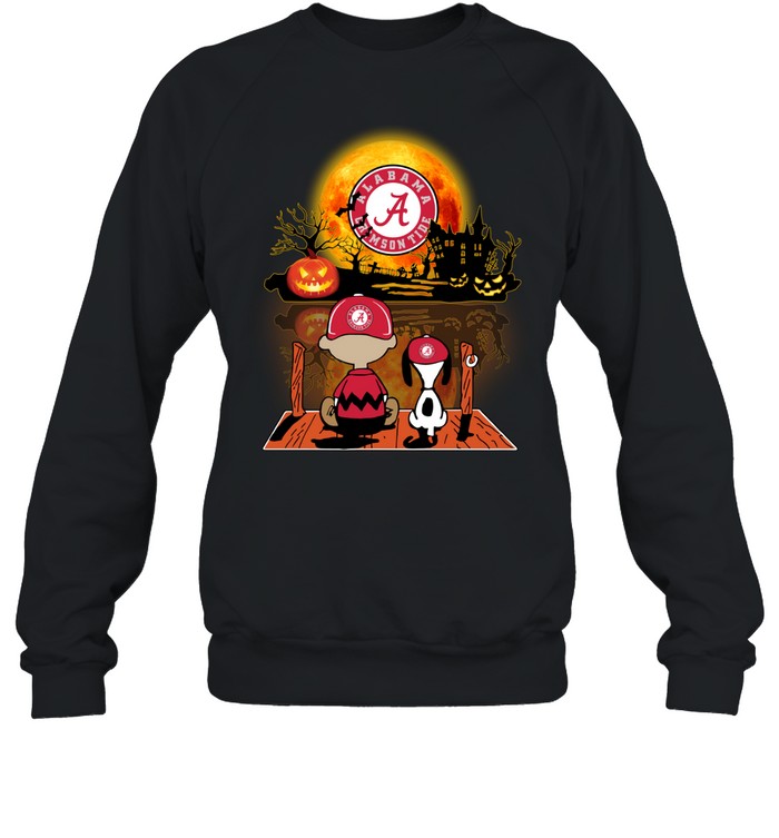 Snoopy and Charlie Brown Pumpkin Alabama Crimson Tide Halloween Moon Sweatshirt